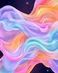 Poster - vibrant dynamic iridescent wavy shapes in a fantastical celestial composition amorphous luminescent 