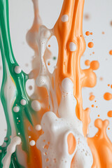Aufkleber - Abstract close-up of green, orange, and white liquid splashes