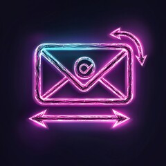 Poster - Sleek and contemporary digital depicting a freehand user icon mail envelope icon and arrow icon graphics symbolizing worldwide messaging and online connectivity with a futuristic gradient backdrop