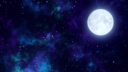 Wall Mural - moon and starry night sky with nebula meditation motion background,glowing and shiny stars relaxing social media design element	