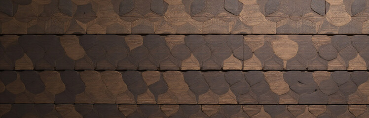 Poster - A Wooden Wall Features Hexagonal Parquet Planks In A Dark Brown Finish With A Textured Wood Grain Pattern. 00002