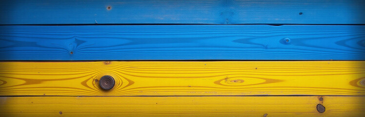 Aufkleber - A Wooden Texture Background Features Cracks And Knots In Colors Reminiscent Of The Ukrainian National Flag Design. 00003
