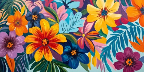 Wall Mural - Colorful painting on a wall featuring a vibrant cassia flower pattern that enhances the aesthetic appeal. The intricate cassia flower pattern creates a lively atmosphere in any space.