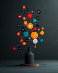 Poster - imaginative hand drawn motifs representing global social interaction doodle style of connection icon