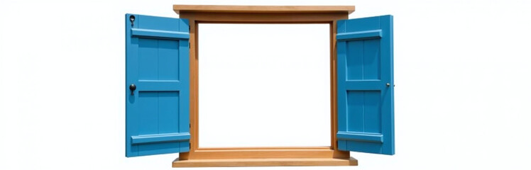 Aufkleber - A Wooden Open Window With Blue Shutters Isolated On A White Background In Png Transparent Format For Easy Editing And Use. 00001