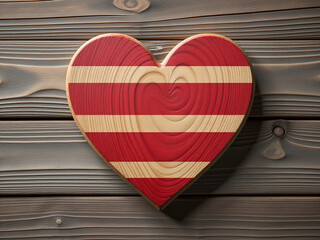 Aufkleber - A Wooden Heart With Striped Pattern Is Placed Against A Vintage Grunge Effect Wood Grain Background Design. 00003