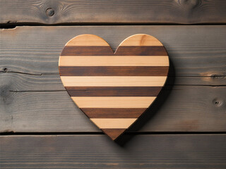 Aufkleber - A Wooden Heart With Striped Pattern Is Placed Against A Vintage Grunge Effect Wood Grain Background Design. 00002