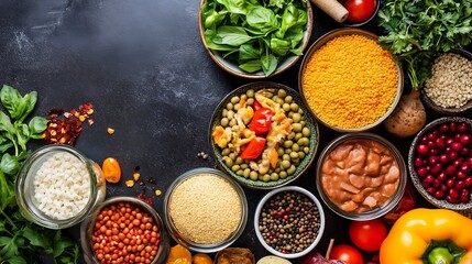 Poster - Assorted Healthy Organic Ingredients for Cooking on Rustic Dark Wooden Surface : Generative AI