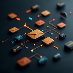 Poster - Futuristic global communication and social network concept featuring a minimalist freehand user interface  vibrant data stream arrows