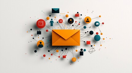 Poster - Interconnected digital communication network with freehand symbols mail envelope and intricate hand drawn lines and shapes forming a dynamic digital landscape