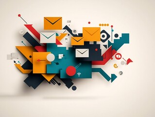 Poster - vibrant and energetic abstract digital artwork depicting a global network of users collaborating thr