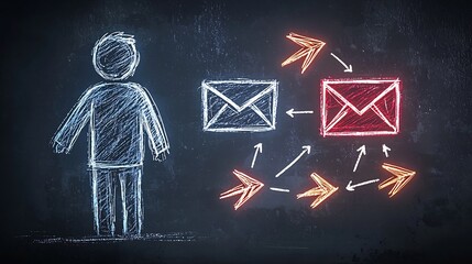 Poster - Minimalist yet stylized digital depicting a freehand sketch of a person mail envelope icon