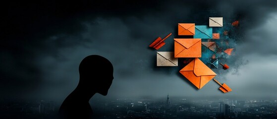 Poster - Dramatic digital depicting a stylized human silhouette against an ominous dark backdrop