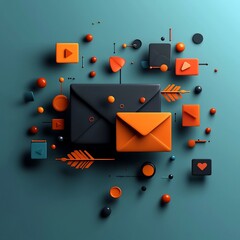 Poster - Surreal Digital Realm with Freehand Arrows and Envelope Abstract Geometric Forms Luminous Interface Components Depicting Conceptual Social Media and Online Communication