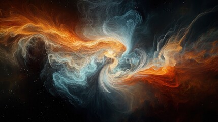 Wall Mural - abstract cosmic nebula: swirling fiery orange and teal clouds in deep space