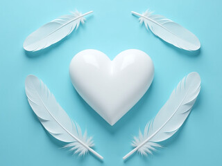 Poster - A White Heart Icon Sits On A Blue Background Surrounded By Fluffy Feathers And Generous Copy Space To Fill. 00003