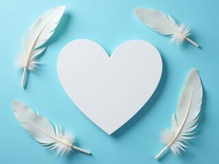 Poster - A White Heart Icon Sits On A Blue Background Surrounded By Fluffy Feathers And Generous Copy Space To Fill. 00002