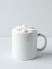 Aufkleber - A White Coffee Mug Features A Foam Snowflake Design On Its Top View, Set Against A Plain Background For Copy Space. 00002