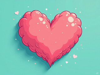 A Whimsical Illustration Features A Fluffy Heart On A Turquoise Background With Ample Copy Space For Creative Text Overlays. 00002