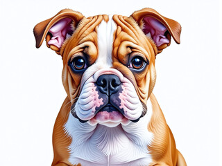 Poster - A Watercolor Painting With A Colorful Portrait Of A Bulldog Puppy Is Created Using An Artificial Intelligence Generative Technique. 00003