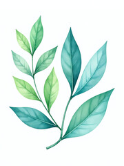 Aufkleber - A Watercolor Painting Of Green And Blue Leaves Is Isolated On A White Background For A Clean Artistic Presentation. 00003