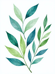 Aufkleber - A Watercolor Painting Of Green And Blue Leaves Is Isolated On A White Background For A Clean Artistic Presentation. 00001