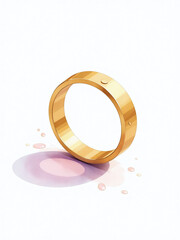 Aufkleber - A Watercolor Painting Of A Gold Wedding Ring Set Against A Clean White Background In Soft Pastel Colors Is Created. 00002