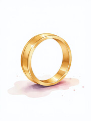 Aufkleber - A Watercolor Painting Of A Gold Wedding Ring Set Against A Clean White Background In Soft Pastel Colors Is Created. 00003
