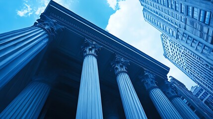 Poster - Majestic Neoclassical Architecture with Towering Pillars and Skyline View : Generative AI