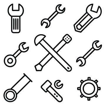 wrench icon set repair icon vector 9 tools icon 