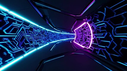 Leinwandbilder - Experience a futuristic tunnel with glowing circuit patterns and vibrant blue lighting during a virtual journey
