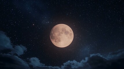 Wall Mural - Night sky with a full moon and stars. Perfect for backgrounds and designs.