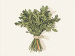 © Artificial South - Fresh Parsley Bunch: A rustic illustration of a tightly bundled bunch of fresh parsley, tied with a simple band, casts a gentle shadow on a muted background.