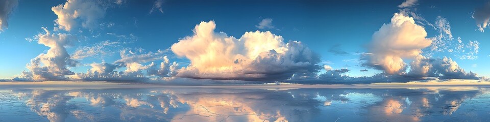 Leinwandbilder - Panoramic view of Salar de Uyuni at dusk, with dynamic clouds reflecting on the salt flat, creating a painterly composition, in 4K resolution