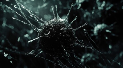 Aufkleber - Detailed 3D visualization of a virus structure showcasing spikes and RNA strands with glowing molecular details. Generative AI