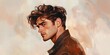 © Nijat - A strikingly attractive man is depicted in profile, gazing off to the side, showcasing his good looks and features while turning his head away.