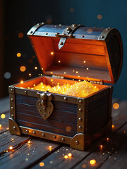 Aufkleber - A Treasure Chest Creaked Open, Revealing A Glittering Interior With Glowing Sparkles And Plenty Of Empty Space Inside. 00003