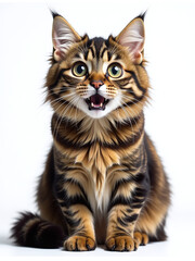 Aufkleber - A Surprised Maine Coon Cat With Huge Eyes Sits Isolated On A White Background In This Funny Portrait Generated By Ai. 00003
