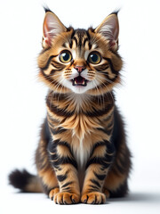 Aufkleber - A Surprised Maine Coon Cat With Huge Eyes Sits Isolated On A White Background In This Funny Portrait Generated By Ai. 00002