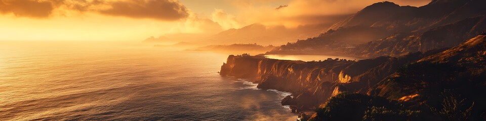 Leinwandbilder - Wide shot of the cliffs glowing under golden hour light, with the shimmering lake perched dramatically above the ocean, in 4K resolution