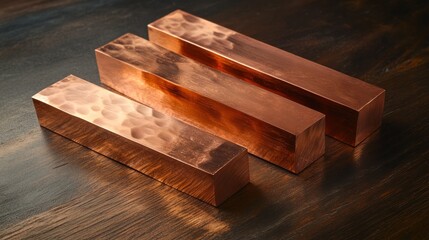 Wall Mural - Three Copper Bars on a Wooden Surface