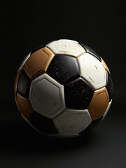Poster - A Soccer Ball With Golden And Black Panels Sits Against A Sleek Black Background, Leaving Ample Space For Text Or Design Elements Freely. 00002