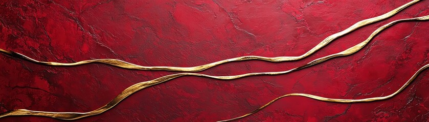 Poster - Elegant abstract red and gold background with textured patterns and flowing lines.