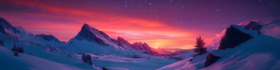 Leinwandbilder - Panoramic view of Reinebringen glowing under fiery sunset hues, transitioning into the vibrant colors of the Northern Lights, in 4K resolution