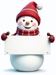 Aufkleber - A Smiling Snowman Holds A Blank Banner Against A White Background That Is Transparent When Viewed As Png. 00002
