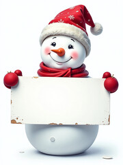 Aufkleber - A Smiling Snowman Holds A Blank Banner Against A White Background That Is Transparent When Viewed As Png. 00001