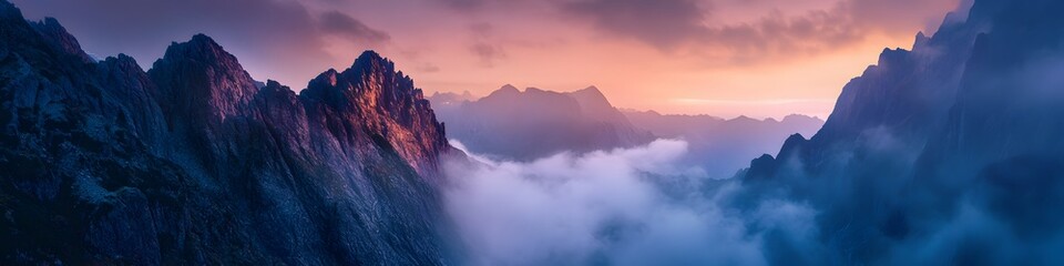 Poster - Aerial panorama of Reinebringens rugged cliffs glowing under vibrant sunrise hues, with soft mist rolling over the fjords, in 4K resolution