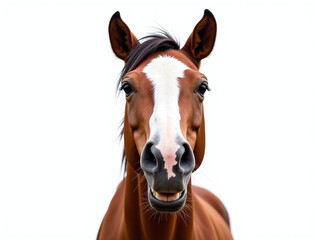Aufkleber - A Smiling Horse Is Isolated On A White Background In This Simple Yet Humorous Portrait Of A Happy Equine. 00003