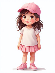 Aufkleber - A Smiling Girl In A Pink Cap Stands Alone On A White Background With A Transparent Png Image Overlay Effect. 00001