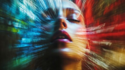 Poster - Abstract Portrait of Woman with Dynamic Blur and Vivid Colors : Generative AI